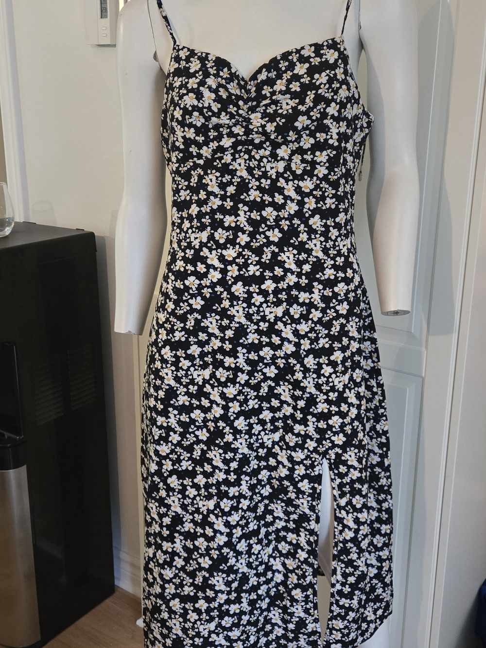 Shein Floral Spaghetti-Strap Midi Dress in Black and White